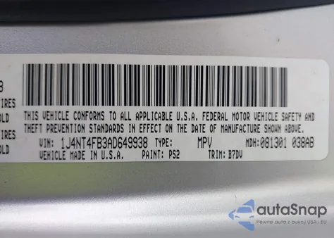 2010 Jeep Compass Sport from USA, damaged, VIN 1J4NT4FB3AD649938